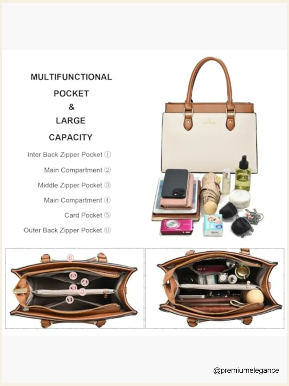 Dual-tone Faux Leather Tote Purse with Crossbody Strap, Large Satchel Handbag